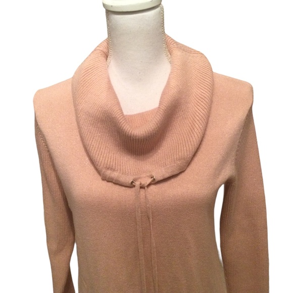 Karl Lagerfeld Pink/Gold Metallic Cowl Neckline Pullover Sweater - Picture 2 of 10